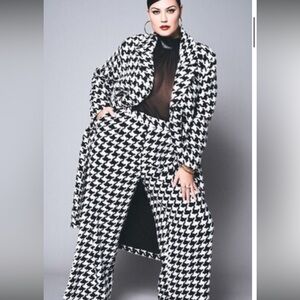Eloquii Faux Wool Wide Leg Houndstooth Trousers - Plus Size